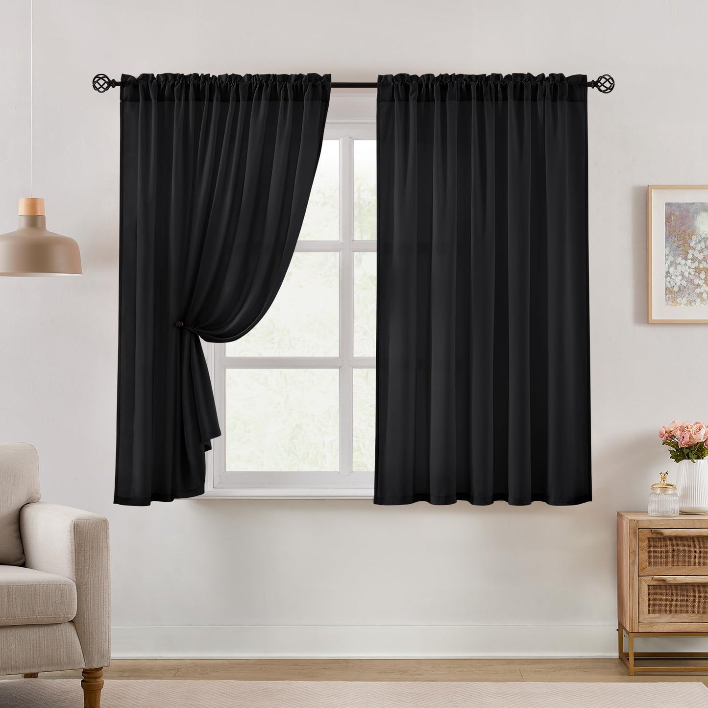 HOMEIDEAS Non-See-Through White Privacy Semi Sheer Curtains 84 Inches Long 2 Panels Set Light Filtering Curtains for Living Room Bedroom Drapes,W52xL84