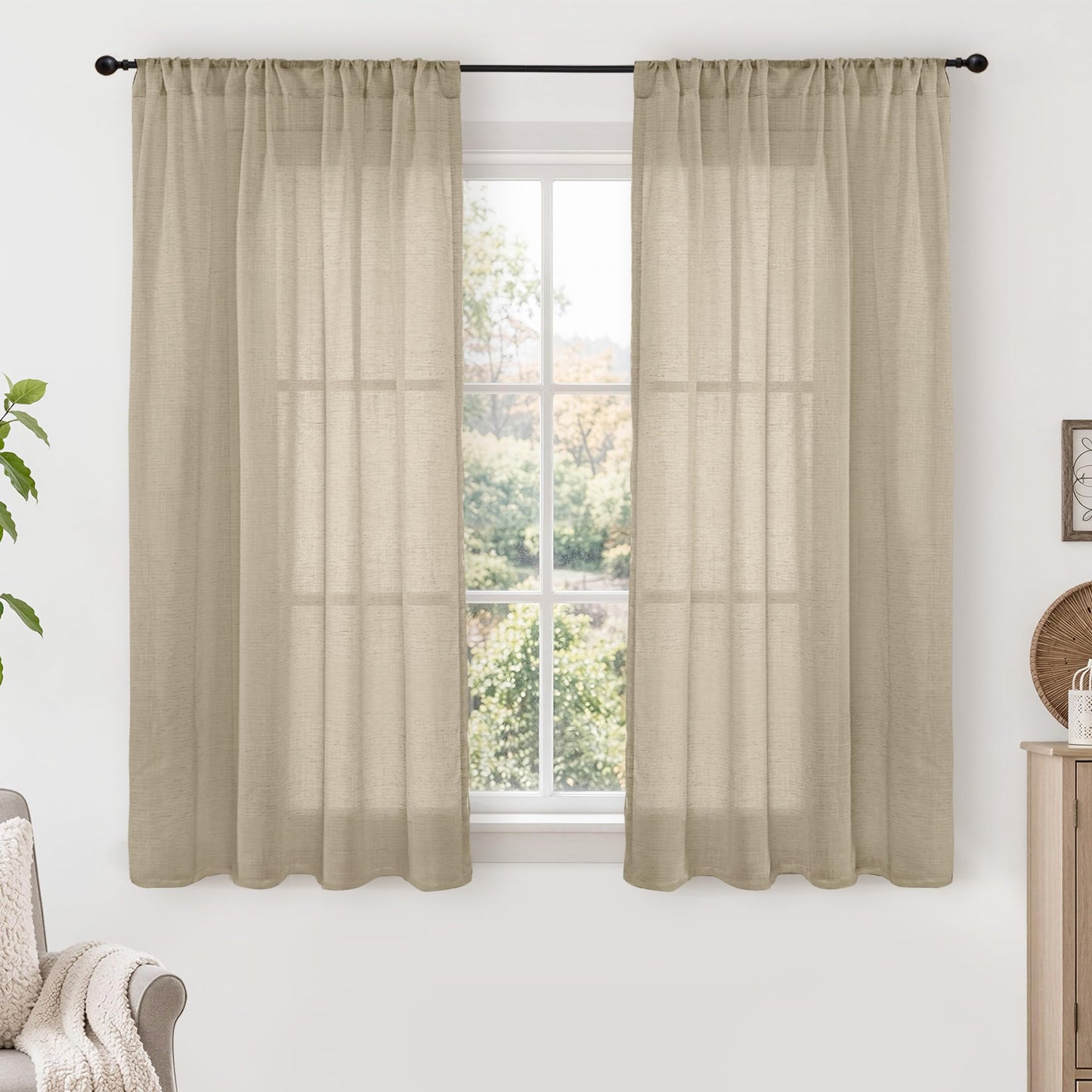 BGment Linen Sheer Curtains 84 Inches Long 2 Panels Set for Living Room | Light Filtering Drapes with Rod Pocket Lightweight Window Treatments for Bedroom, 52 X 84 Inch Length
