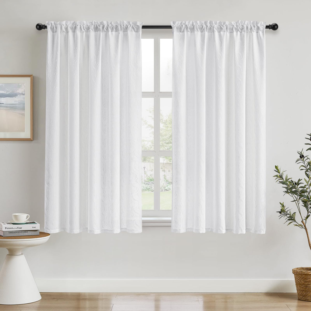HOMEIDEAS Non-See-Through White Privacy Semi Sheer Curtains 84 Inches Long 2 Panels Set Light Filtering Curtains for Living Room Bedroom Drapes,W52xL84