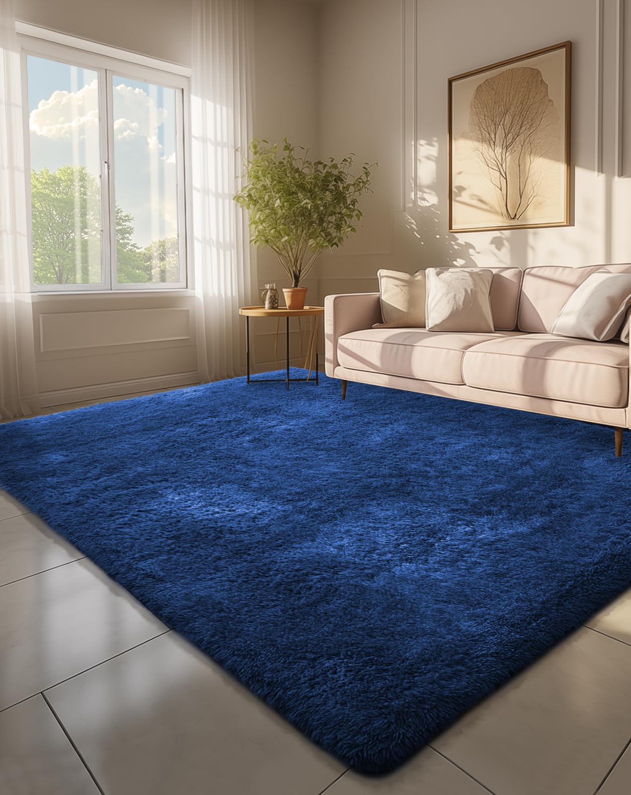 Ophanie 8x10 Area Rugs for Living Room, Washable Non-Slip Fluffy Soft Large Shag Bedroom Carpet, Ivory Big Indoor Nursery Rug, Carpets for Boy and Girls Room Dorm Decor with Over 99 pcs Pile fibers