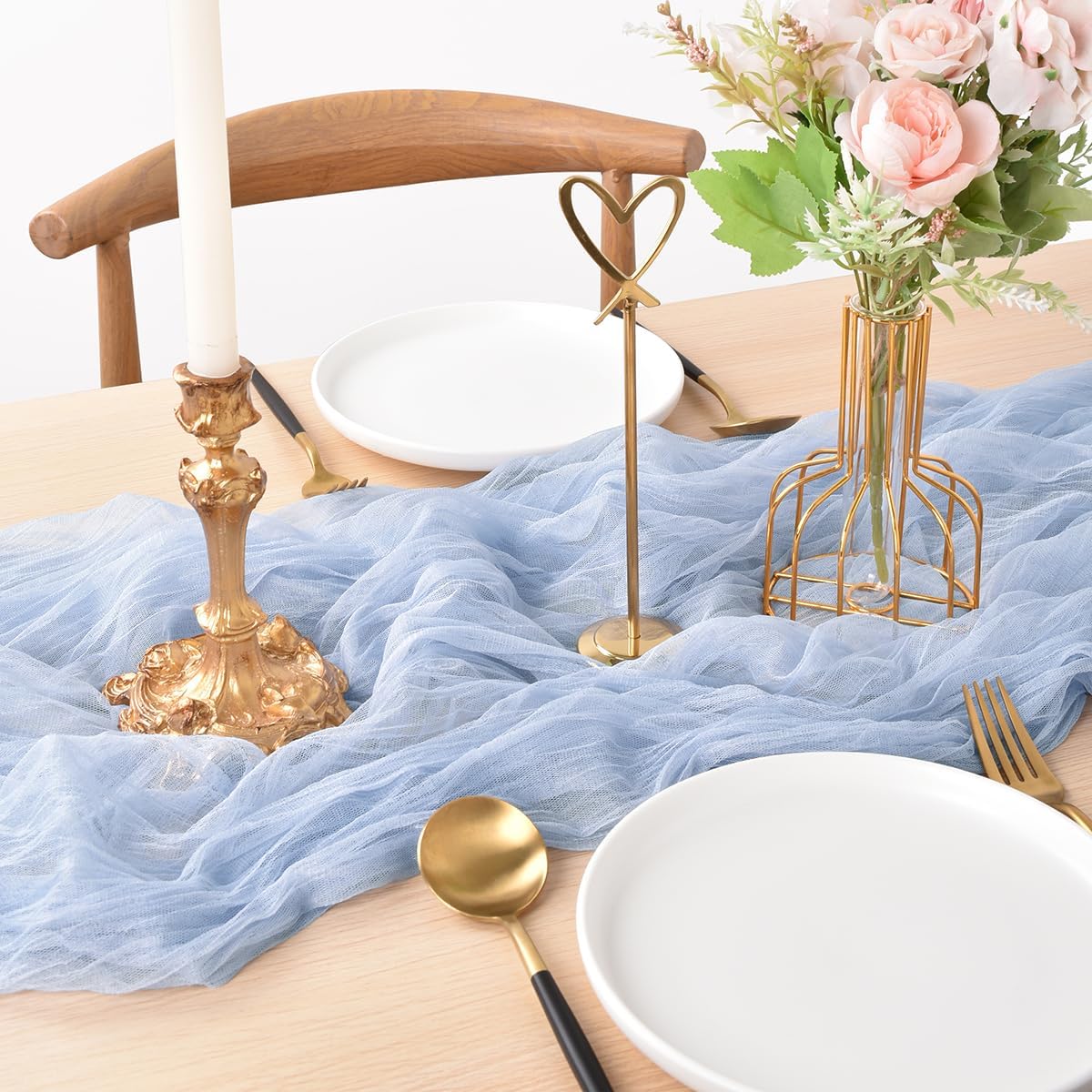Blue Cheesecloth Table Runner Cheese Cloth Wedding Birthday Party Decor | 10Ft Summer Rustic Boho Gauze Farmhouse Bridal Baby Shower Holiday Dining Tea Party Home Table Decorations
