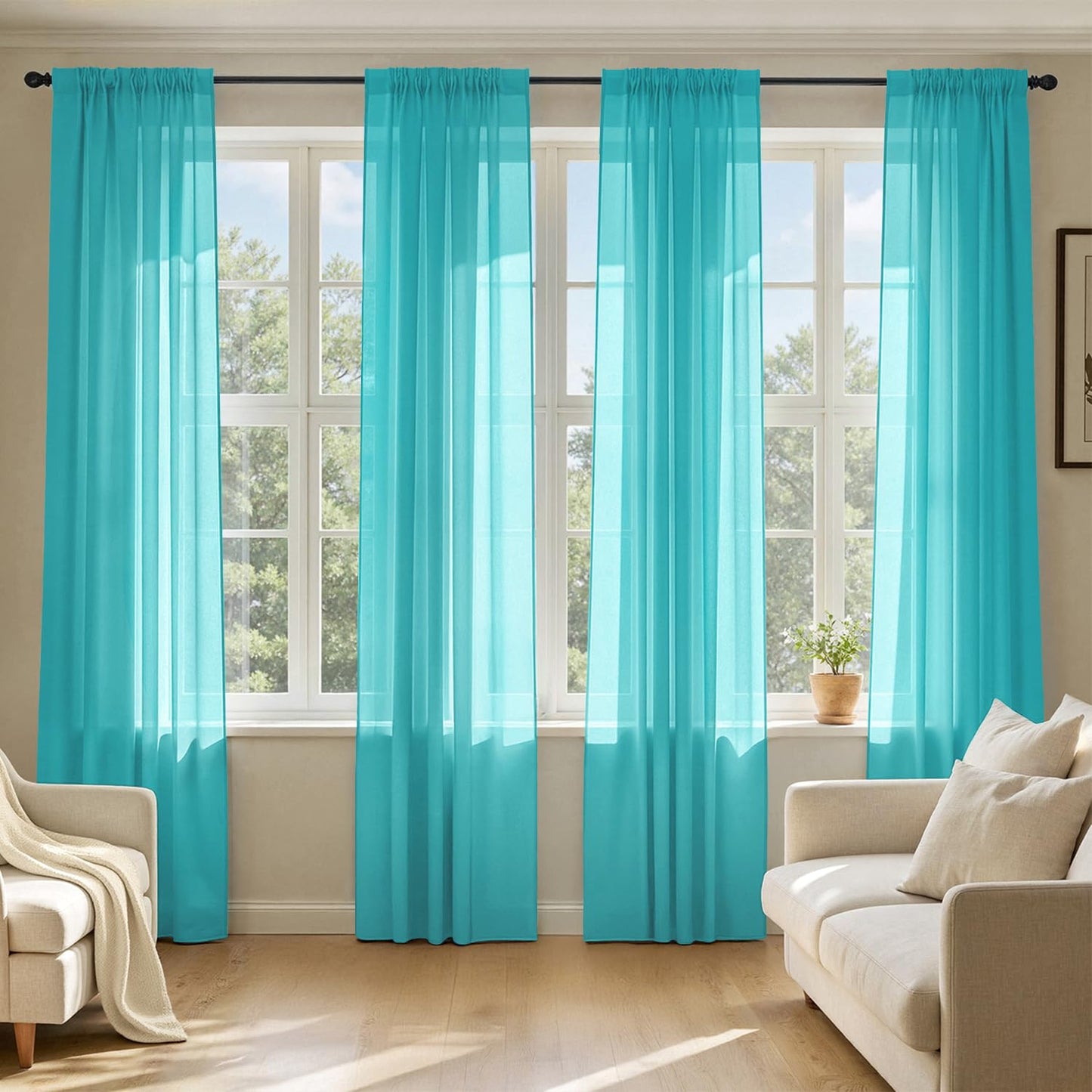 MIULEE Black Sheer Curtains 84 Inches Long 4 Panels 42 x 84 Inches | Light Filtering, Rod Pocket, Voile Drapes, Living Room, Bedroom, Window Treatments