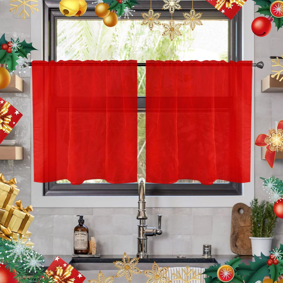 youleyar Solid Sheer Rod Pocket Curtain Voile Draperies 2 Panels White Beige Black Grey Coffee 52 Inch Width 84 Inch Long 1 Pair for Kitchen Bedroom Children Living Room Yard (Ivory,52W ｘ 84L)