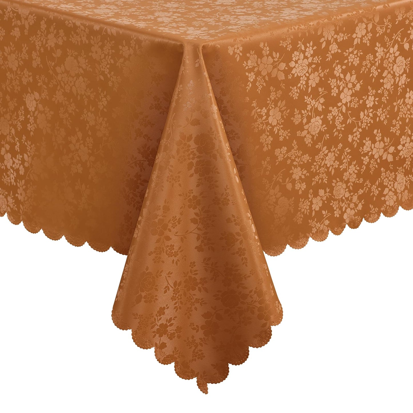 Smiry Rectangle Waterproof Heavy Duty Vinyl Tablecloths, 60 x 84 Inch | Wipeable Washable Floral Embossed Table Cover for Kitchen and Dining Room, Indoor & Outdoor Use, Beige