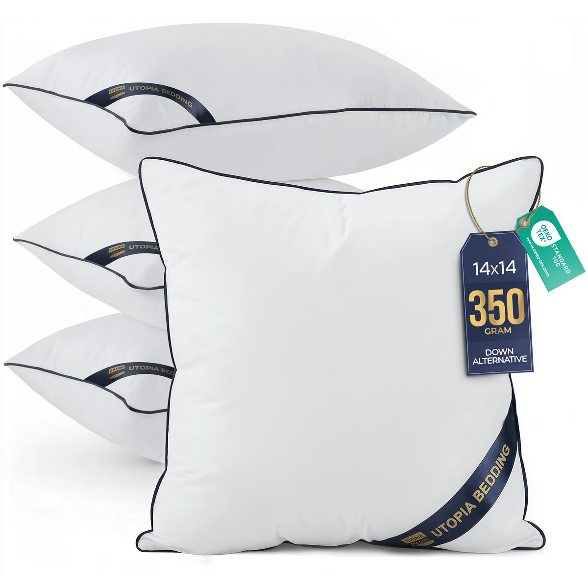Utopia Bedding 18x18 Throw Pillow Inserts, Decorative Pillows, Pack of 4 | Piping Throw Pillows, Plush & Supportive, Aesthetic Cushion Sham Stuffer for Sofa, Office, Couch & Bed, Set of 4, White