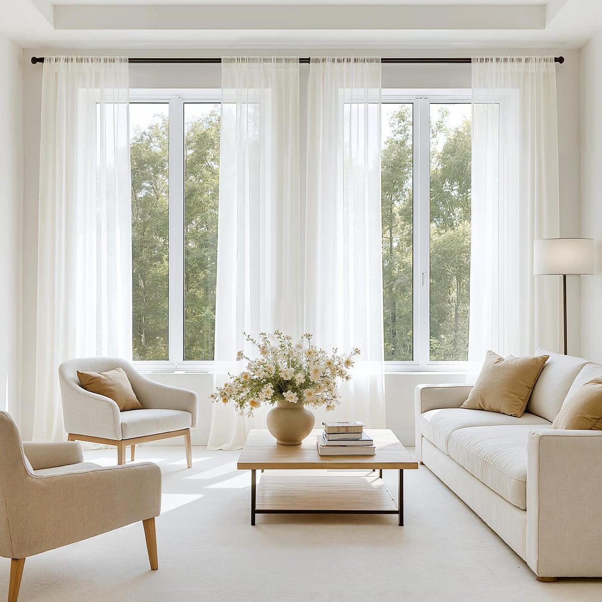 MIULEE Black Sheer Curtains 84 Inches Long 4 Panels 42 x 84 Inches | Light Filtering, Rod Pocket, Voile Drapes, Living Room, Bedroom, Window Treatments