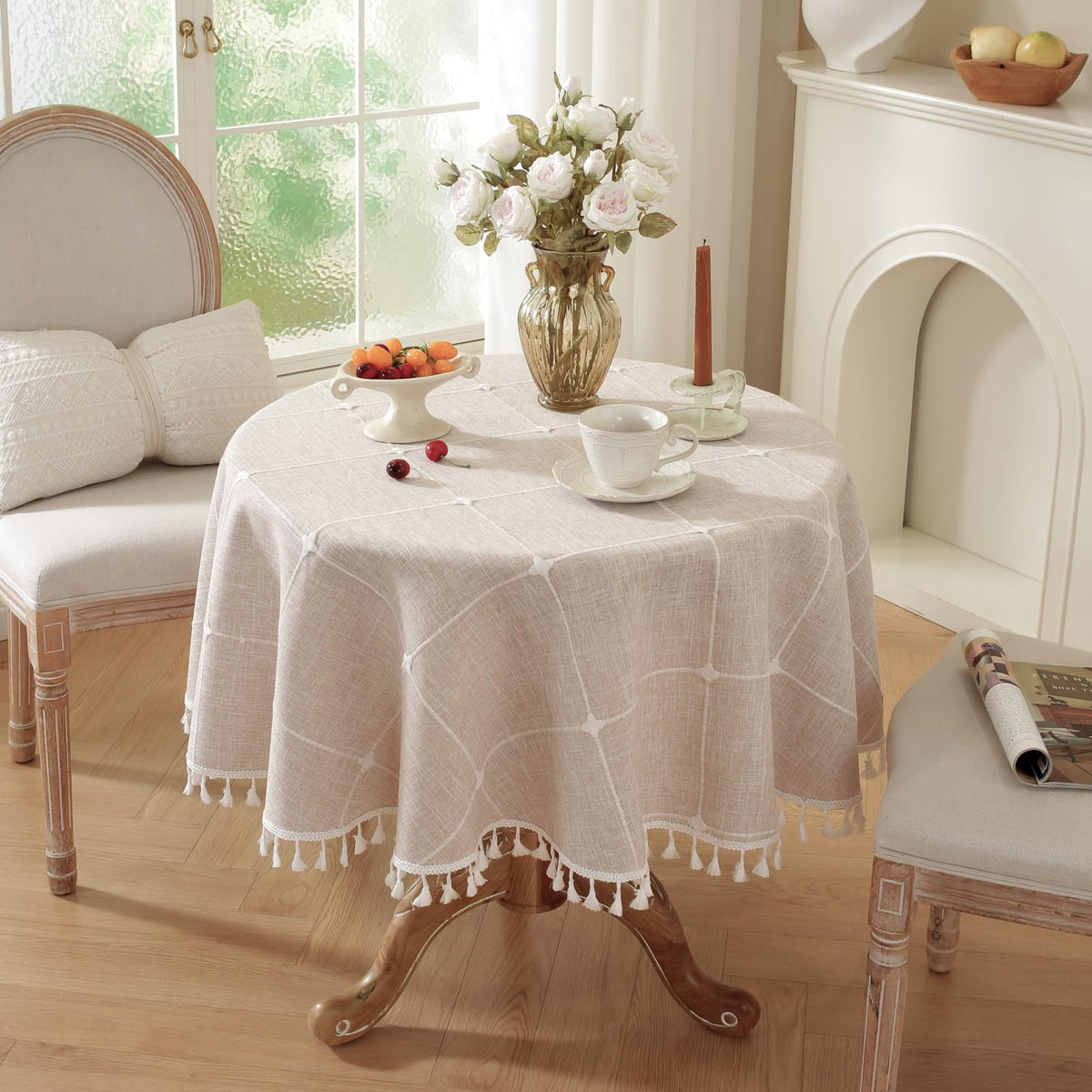 Laolitou Rustic Tablecloth Cotton Linen Waterproof Farmhouse Tablecloth Burlap Table Cloths for Kitchen Dining Cloth Table Cloth for Rectangle Tables Coffee Lines Rectangle,55''x70'',4-6 Seats