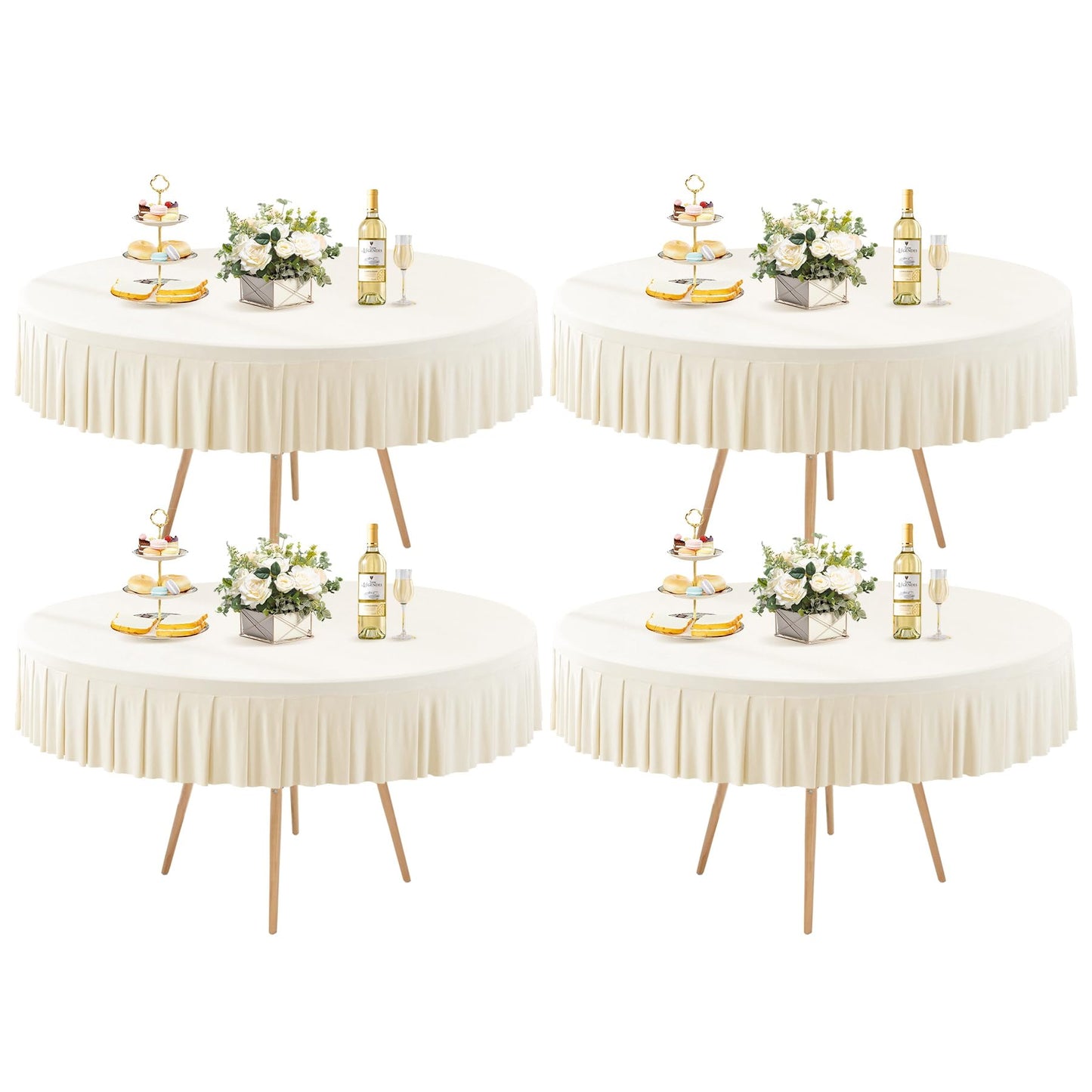 8 Pack Champagne Spandex Round Tablecloths for 72in Table, Stretchy Fitted 6FT Round Table Cloths, Wrinkle Free Table Cover with Skirt for Wedding Birthday Party Bridal Shower Banquet