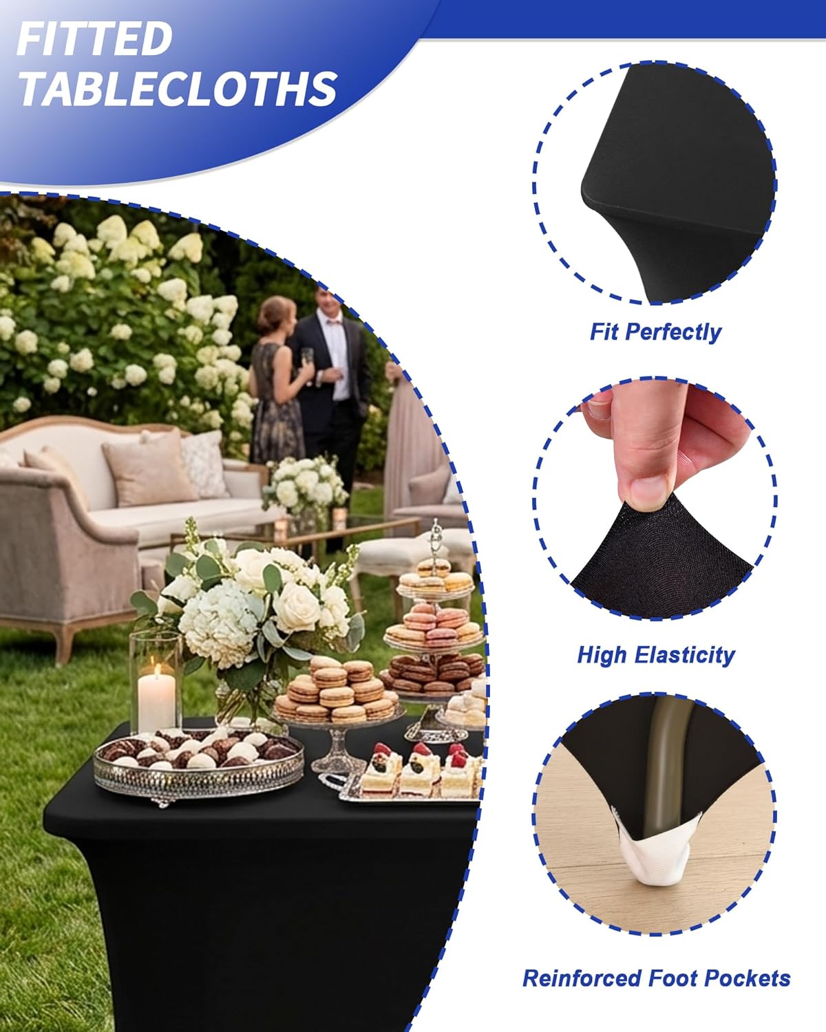 Fixwal 2 Pack 6FT Black Tablecloth Rectangle Spandex Fitted Table Cover | Fit for 6 Foot Rectangle Table, Washable Stretch, Ideal for Party, Wedding, Buffet, Graduation Decoration, Vendor Booth