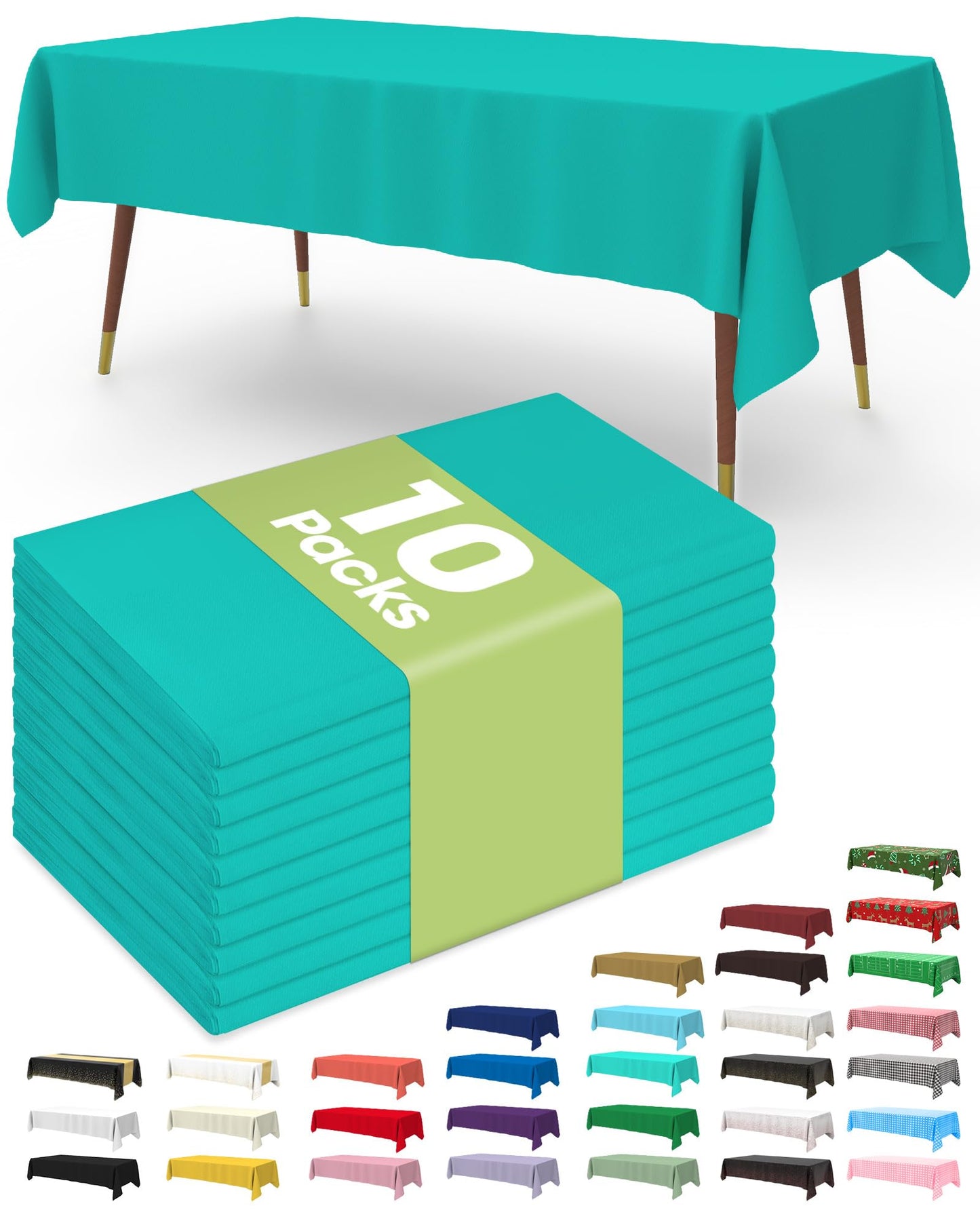 Pureegg Plastic Table Cloth 10 Pack, 54 x 108 Inch Disposable Table Cloths for Party, Picnic and Wedding, Rectangle, White | Picnic, Wedding, Party Supplies, Leakproof & Sturdy, Tablecloth, Table Cover
