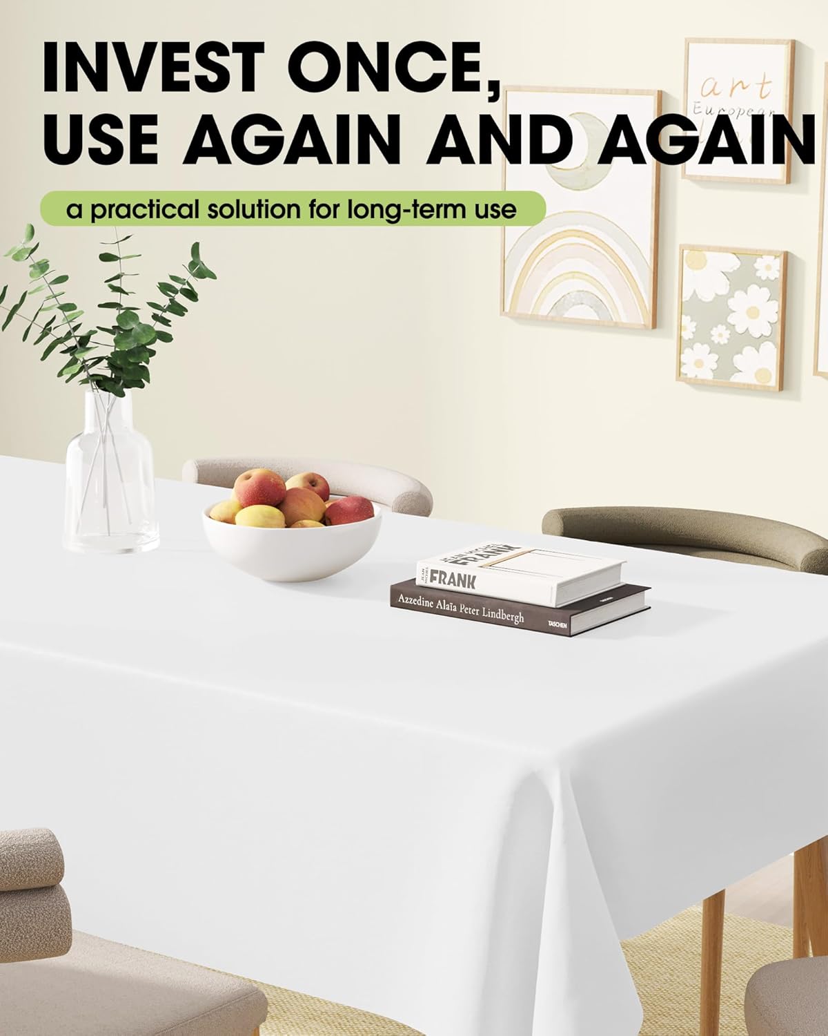 Pureegg Polyester Tablecloth 60" x 102" Reusable Washable 2 Pack White | Durable, Rectangle, for Outdoor Party, Picnic, Wedding, Banquet, Birthday