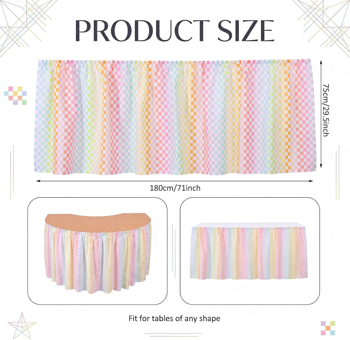 Teacher Desk Skirt 6 ft Pastel Checkered Classroom Decor | Ruffled Table Cover for Teacher Desk, Fits Kindergarten Office Decor, Back to School Classroom Supplies