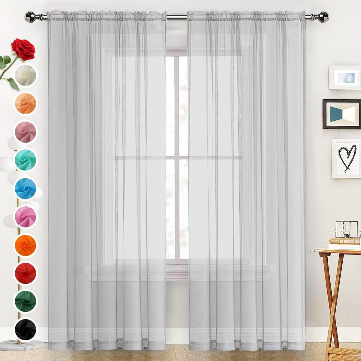 SpaceDresser Basic Rod Pocket Sheer Voile Window Curtain Panels White 1 Pair 2 Panels 52 Width 84 Inch Long for Kitchen Bedroom Children Living Room Yard(White,52 W x 84 L)