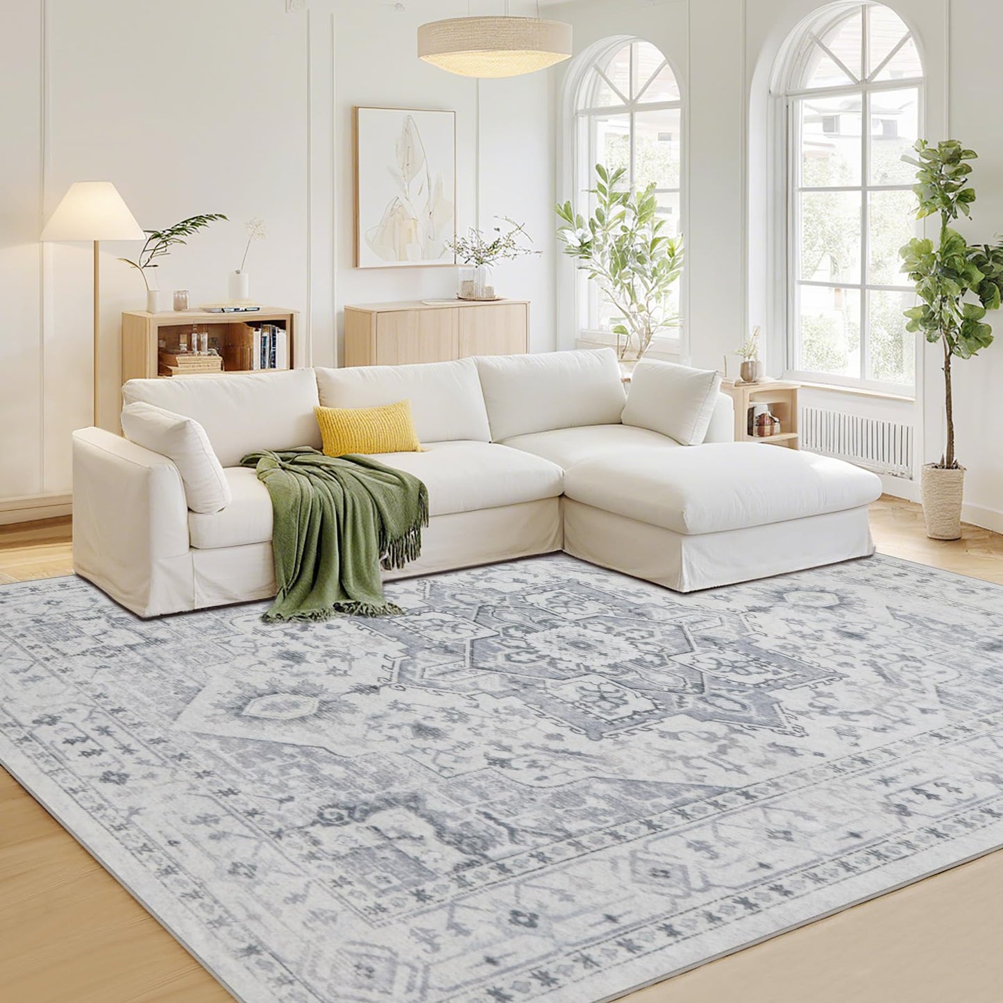 Washable Rugs 8x10 Area Rugs for Living Room,Bedroom,Dining Room Carpet | Ultra Soft Faux Wool,Kids & Pet Friendly,Machine Washable,Non-Slip & Non-Shedding,Large Vintage Low Pile Rug for Home Office