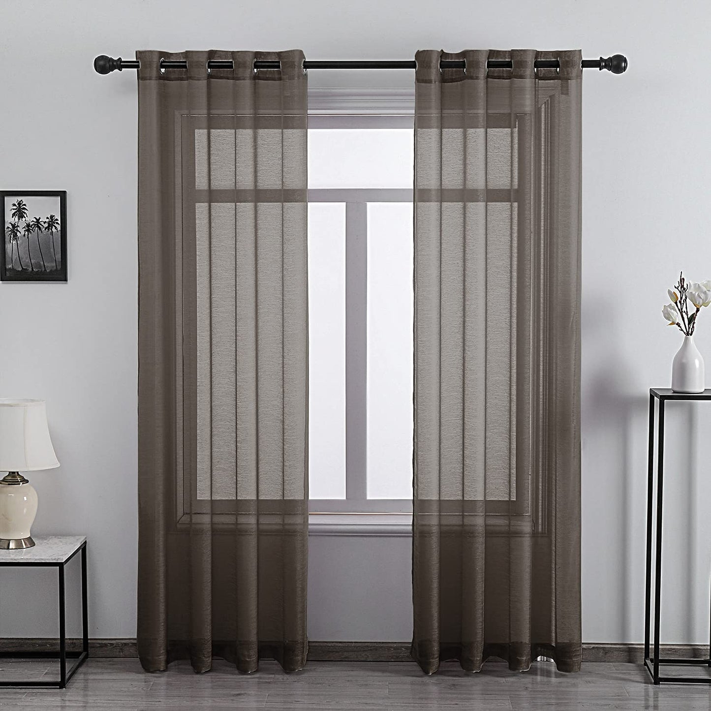 108 Inch Extra Length Sheer Curtains for Bedroom - Grommet Top Solid Luxury Soft Gauze Voile Window Panels for Patio(52 W x 108 L,Taupe,2 Pieces)