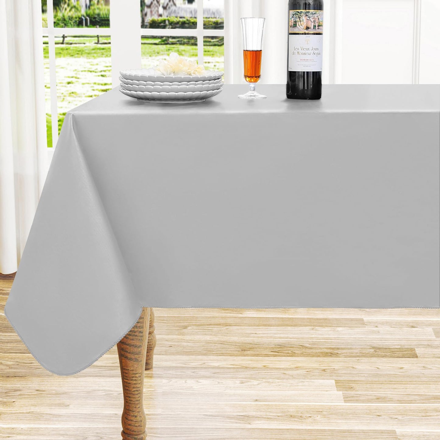 Round Navy Blue Vinyl Waterproof Tablecloth with Flannel Backed | Spillproof Wipe Clean Table Cloth, Plastic Flannel Backing for Dining, Buffet Parties Picnic Camping, 60"
