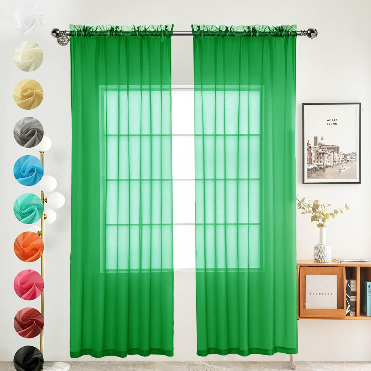 youleyar Solid Sheer Rod Pocket Curtain Voile Draperies 2 Panels White Beige Black Grey Coffee 52 Inch Width 84 Inch Long 1 Pair for Kitchen Bedroom Children Living Room Yard (Ivory,52W ｘ 84L)
