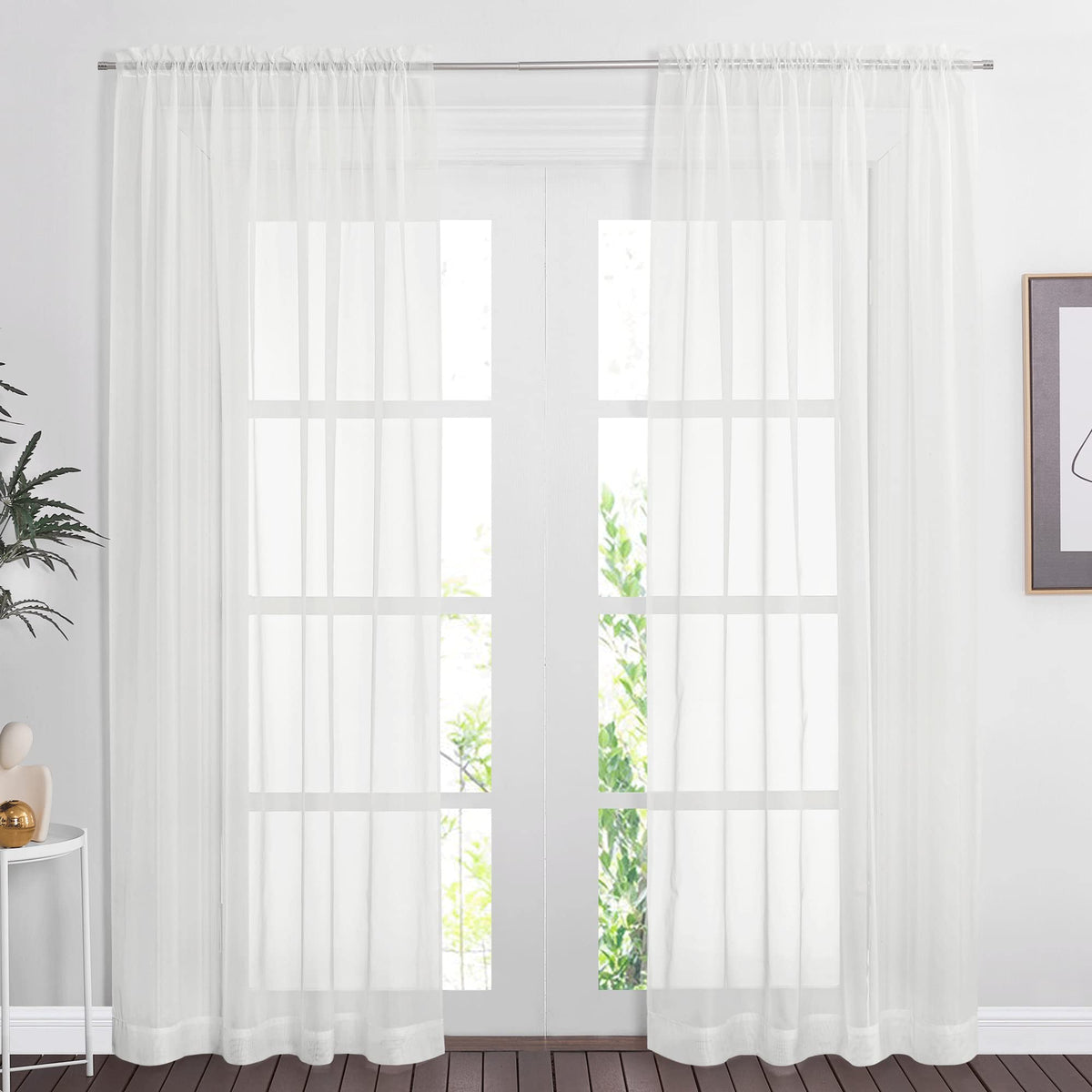 NICETOWN White Sheer 96 inches Long Curtains for Living Room, Rod Pocket Lightweight Drapes Voile Sheer Air & Breathable Window Treatments for Bedroom, W42 x L96, 2 Panels