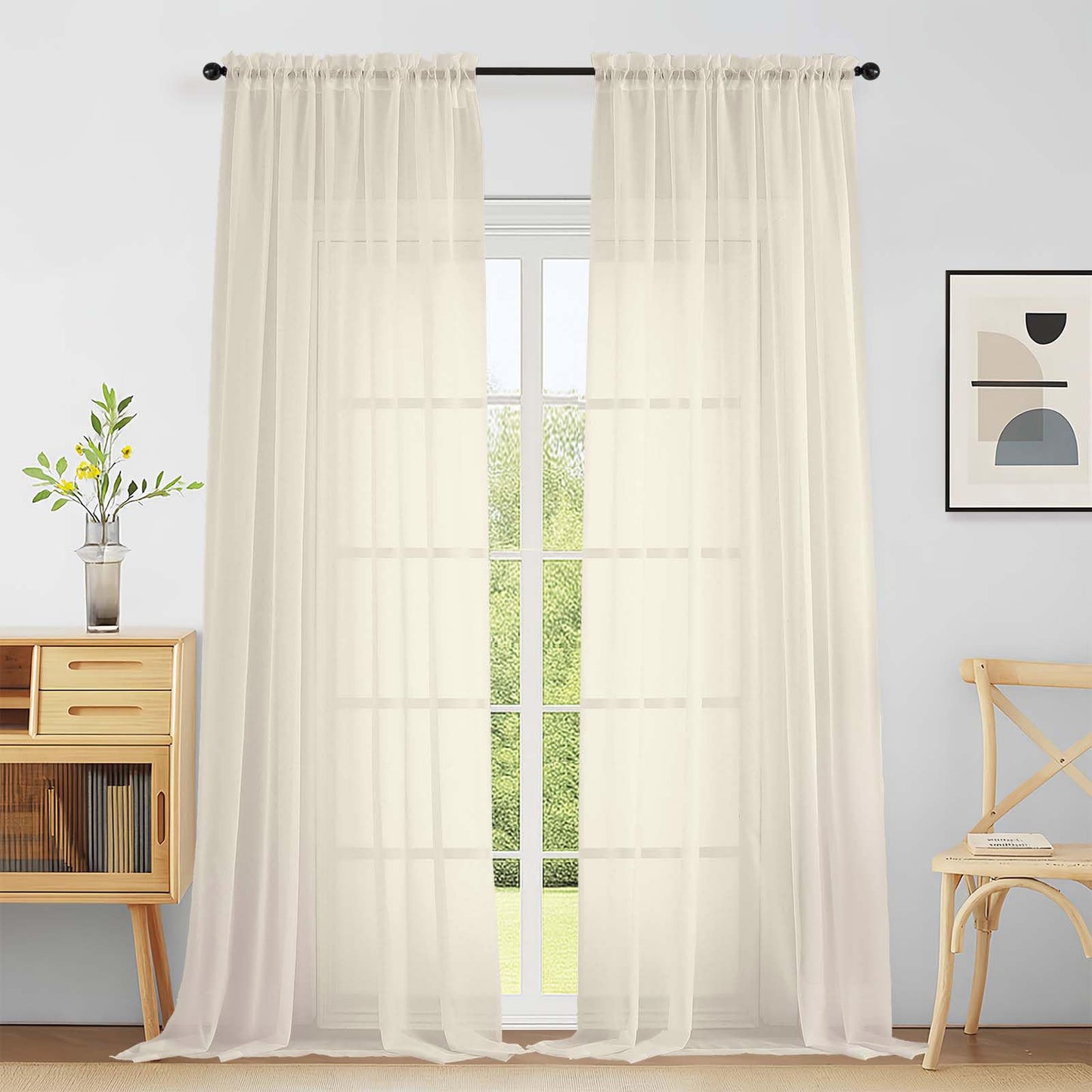 Purple Window Sheer Curtains 54 inch Length, Soft Airy Light Filtering Sheer Curtain 2 Panels Set, Dual Rod Pocket Gauze Purple Drapes for Living Room Bedroom, 2x42Wx54L Inches