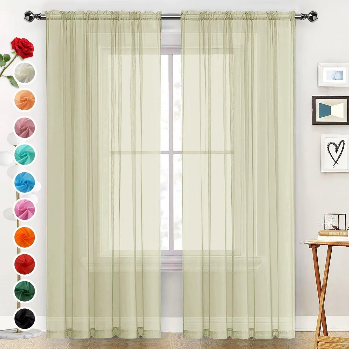 SpaceDresser Basic Rod Pocket Sheer Voile Window Curtain Panels White 1 Pair 2 Panels 52 Width 84 Inch Long for Kitchen Bedroom Children Living Room Yard(White,52 W x 84 L)