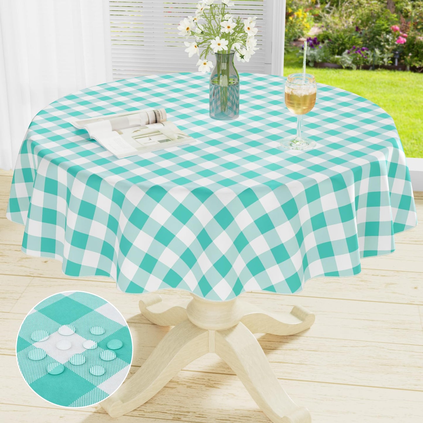 Rectangle Waterproof Vinyl Table Cloth, Buffalo Flannel Backed Tablecloth, Wipeable Plastic Table Cover for Dinner, Kitchen, Outdoor (60" x 84", Black and White)