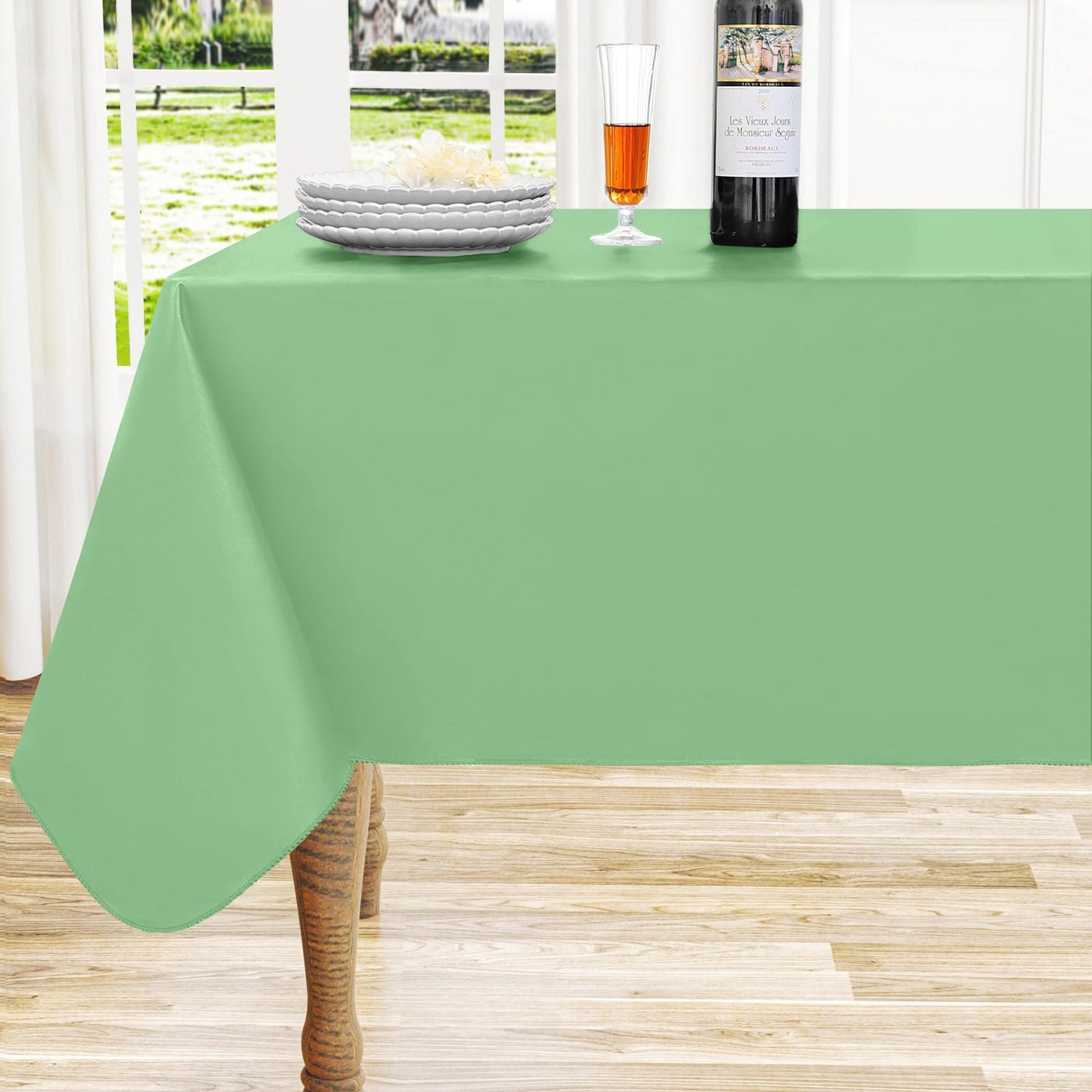 Round Navy Blue Vinyl Waterproof Tablecloth with Flannel Backed | Spillproof Wipe Clean Table Cloth, Plastic Flannel Backing for Dining, Buffet Parties Picnic Camping, 60"