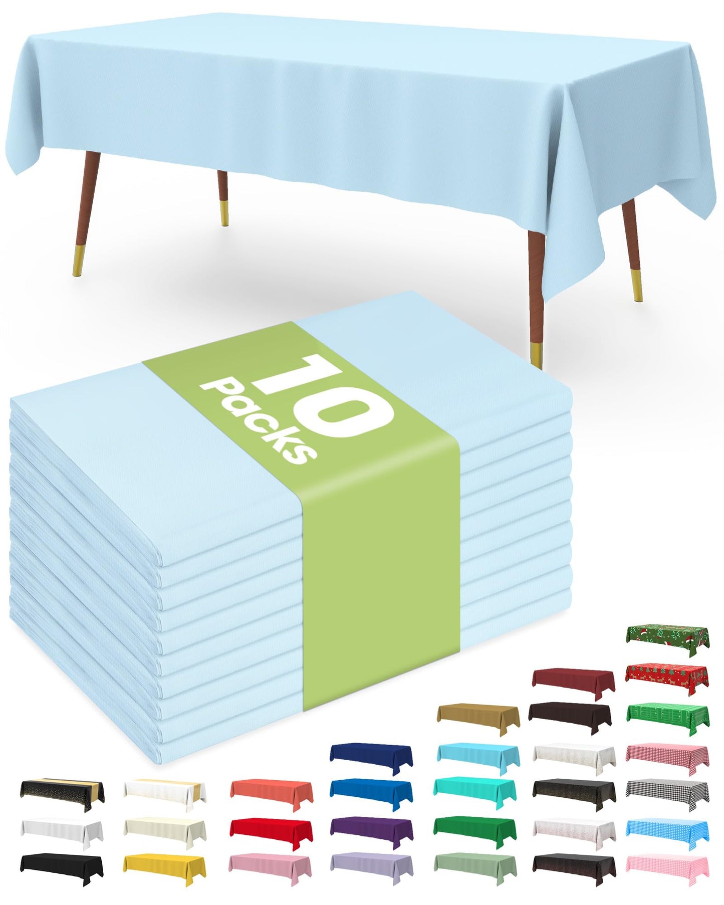 Pureegg Plastic Table Cloth 10 Pack, 54 x 108 Inch Disposable Table Cloths for Party, Picnic and Wedding, Rectangle, White | Picnic, Wedding, Party Supplies, Leakproof & Sturdy, Tablecloth, Table Cover
