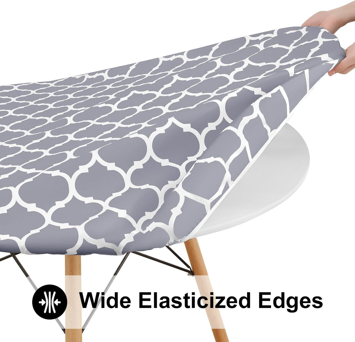 Smiry Round Picnic Tablecloth, Waterproof Elastic Fitted Table Covers for 45" - 56" Tables, Wipeable Flannel Backed Vinyl Tablecloths for Camping, Indoor, Outdoor, Grey & White