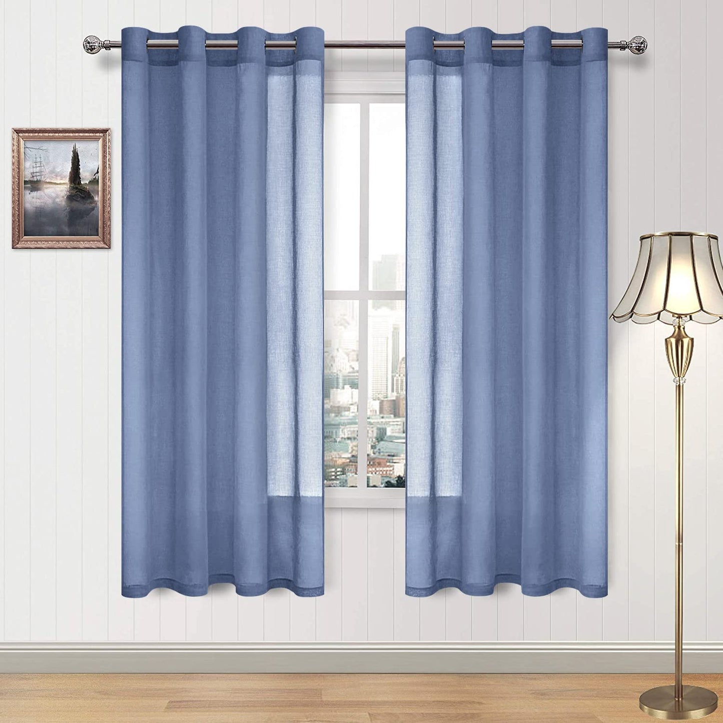 DWCN White Sheer Curtains Linen Look Semi Transparent Voile Grommet White Curtains for Living Dining Room Drapes 52 x 84 Inch Long, Set of 2 Panels