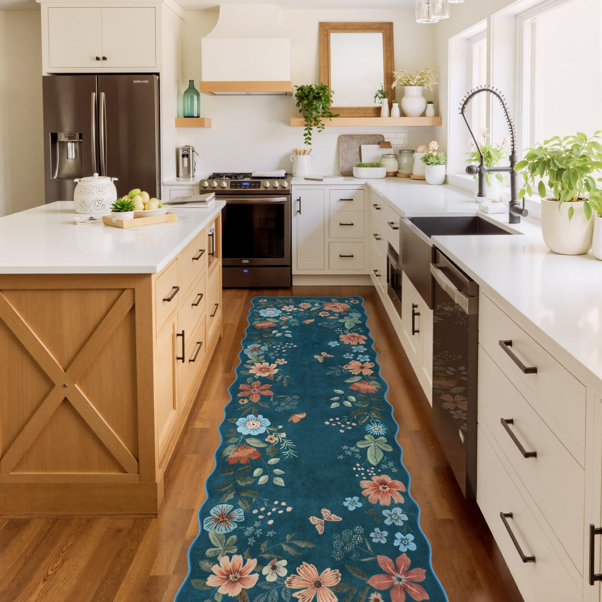 Lahome Floral Washable Living Room Rug, 5x7 Area Rugs for Bedroom Soft | Dining Room Rug Ultra-Thin Non Slip Stain Resistant Boho Low-Pile Throw Carpet for Office Flore (5x7ft, Beige)