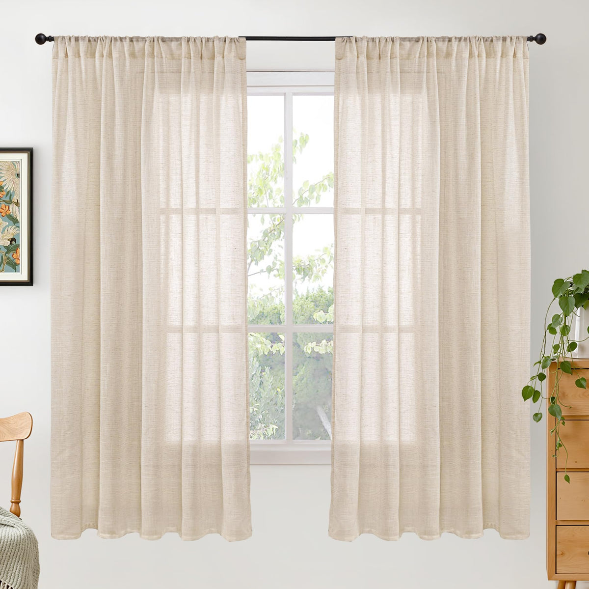 BGment Linen Sheer Curtains 84 Inches Long 2 Panels Set for Living Room | Light Filtering Drapes with Rod Pocket Lightweight Window Treatments for Bedroom, 52 X 84 Inch Length