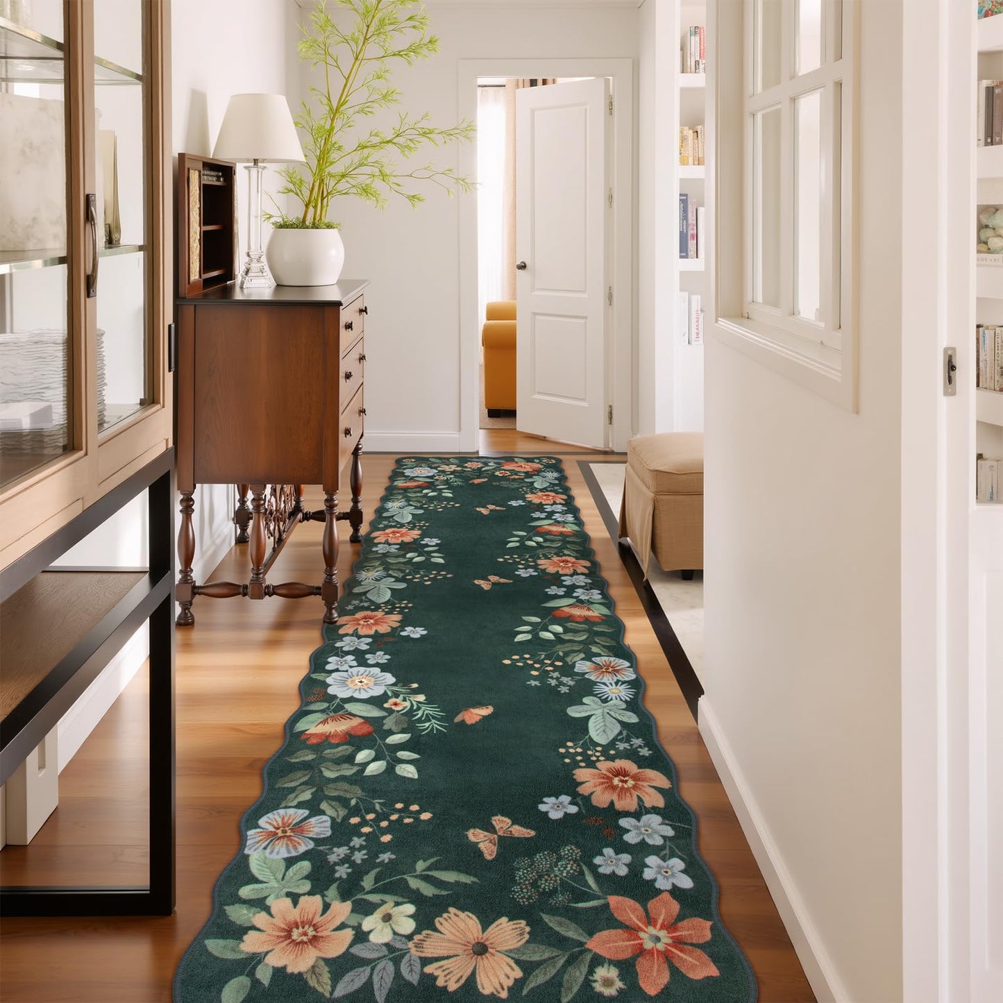 Lahome Floral Rugs for Living Room, 5x7 Area Rugs Ultra-Thin Soft Washable Rug, Non-Slip Bedroom Rug Stain Resistant Boho Flore Carpet for ‎Dining Room Office (5x7ft,Black/Grey)