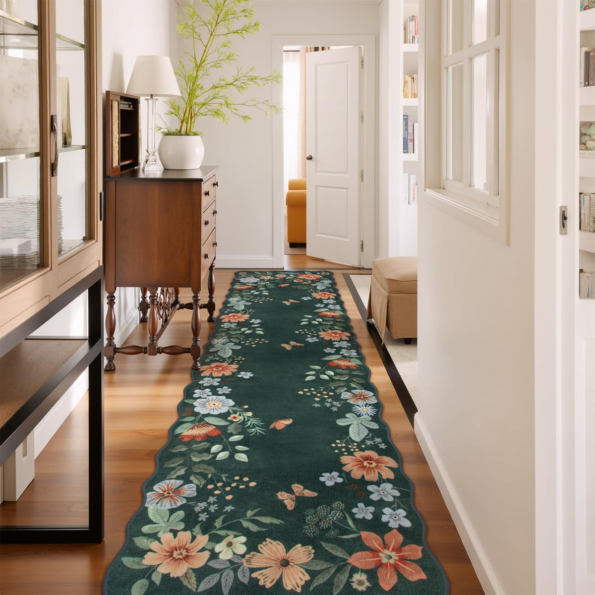Lahome Floral Living Room Rugs, Area Rugs 5x7 Rug for Bedroom Ultra-Thin Soft Rug, Non-Slip Washable Rugs Stain Resistant Boho Rug Flore Throw Rug for ‎Dining Room Office (5x7ft,Green)