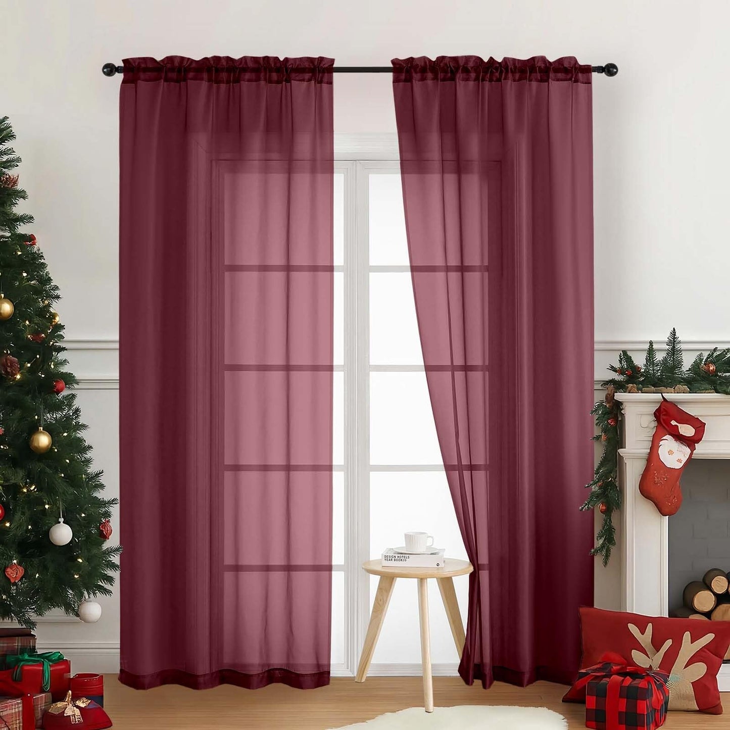 Purple Window Sheer Curtains 54 inch Length, Soft Airy Light Filtering Sheer Curtain 2 Panels Set, Dual Rod Pocket Gauze Purple Drapes for Living Room Bedroom, 2x42Wx54L Inches