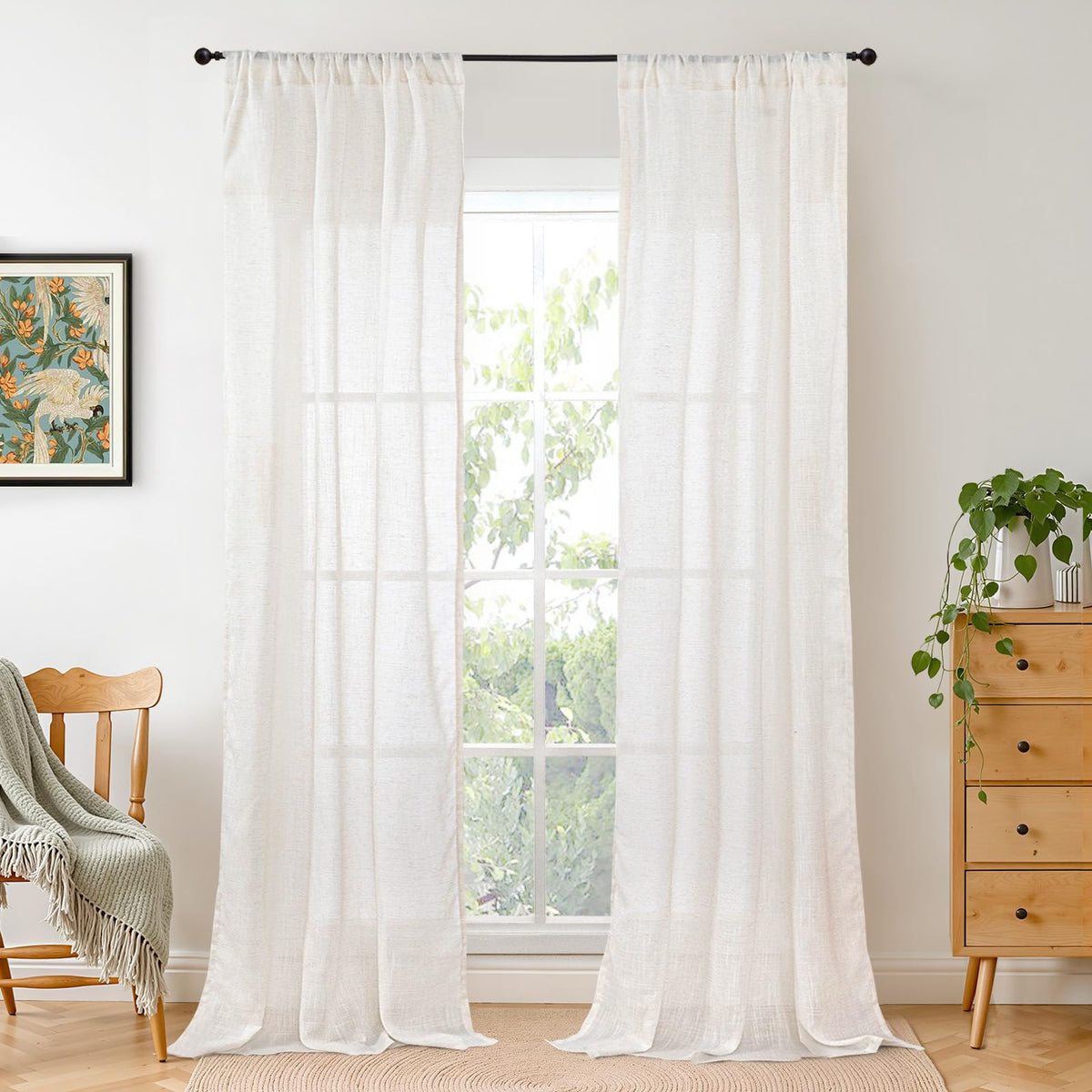 BGment Linen Sheer Curtains 84 Inches Long 2 Panels Set for Living Room | Light Filtering Drapes with Rod Pocket Lightweight Window Treatments for Bedroom, 52 X 84 Inch Length