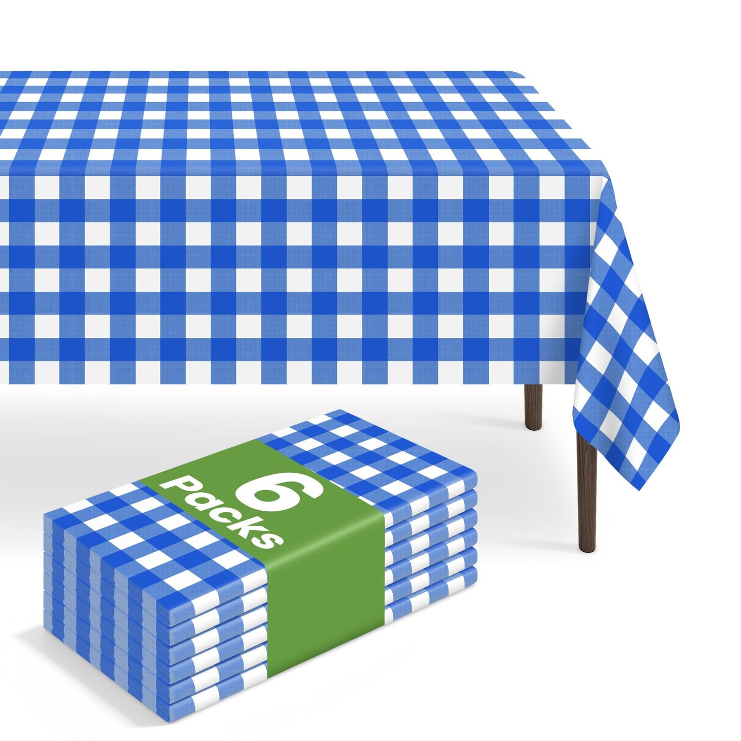 6 Pack Blue and White Checkered Tablecloth, Blue Plastic Table Cloths for Parties Disposable, 54 x 108 inch Waterproof Blue Gingham Camping Tablecloth for Birthday, Party, Picnic