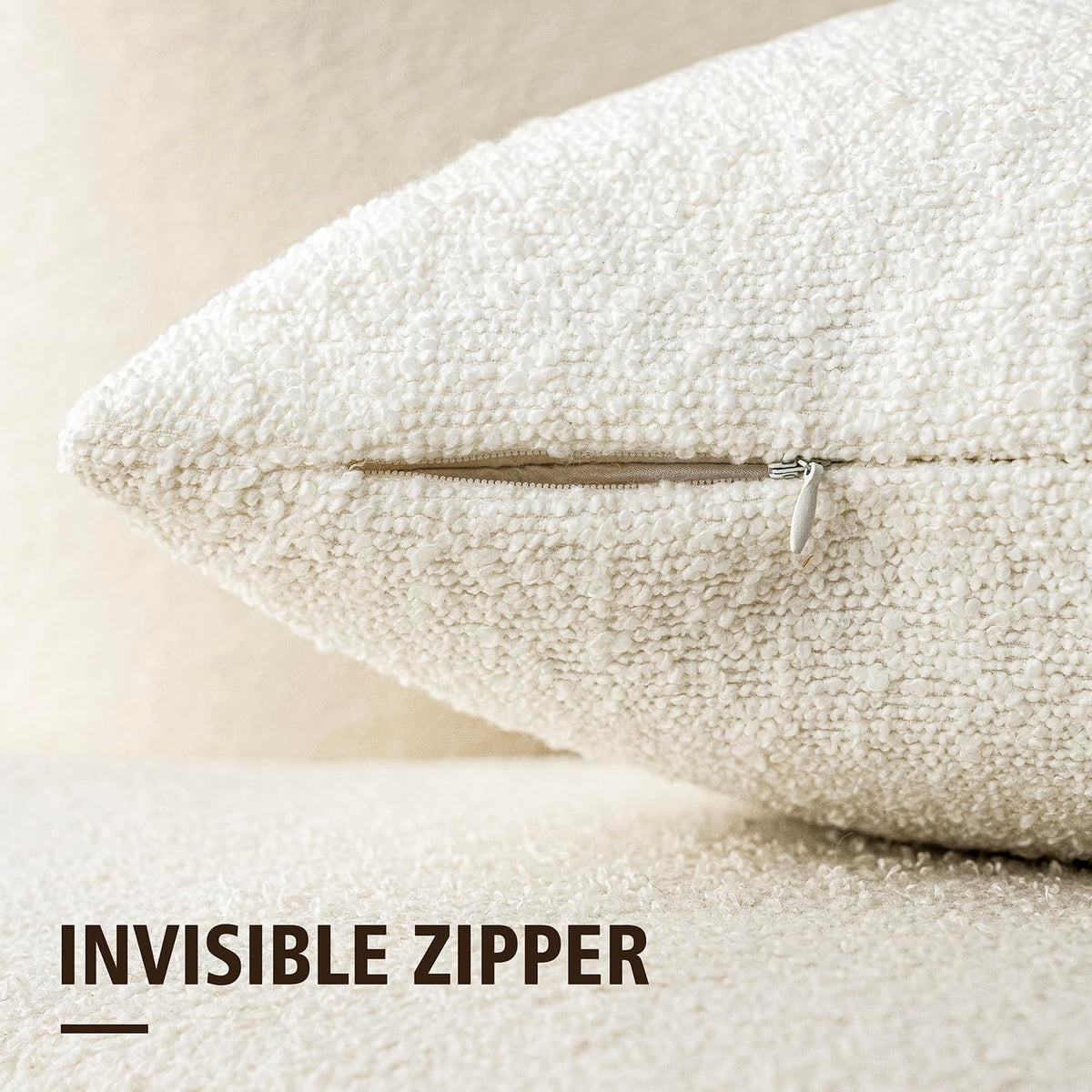 Foindtower Pack of 2, 20 x 20 Inch, Decorative Textured Boucle Throw Pillow Covers Accent Solid Pillow Cases Cozy Soft Couch Cushion Case for Chair Sofa Bedroom Living Room Home Decor, Cream White