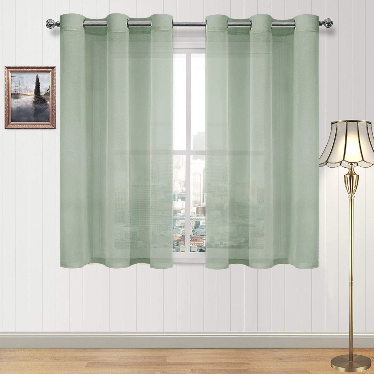 DWCN White Sheer Curtains Linen Look Semi Transparent Voile Grommet White Curtains for Living Dining Room Drapes 52 x 84 Inch Long, Set of 2 Panels