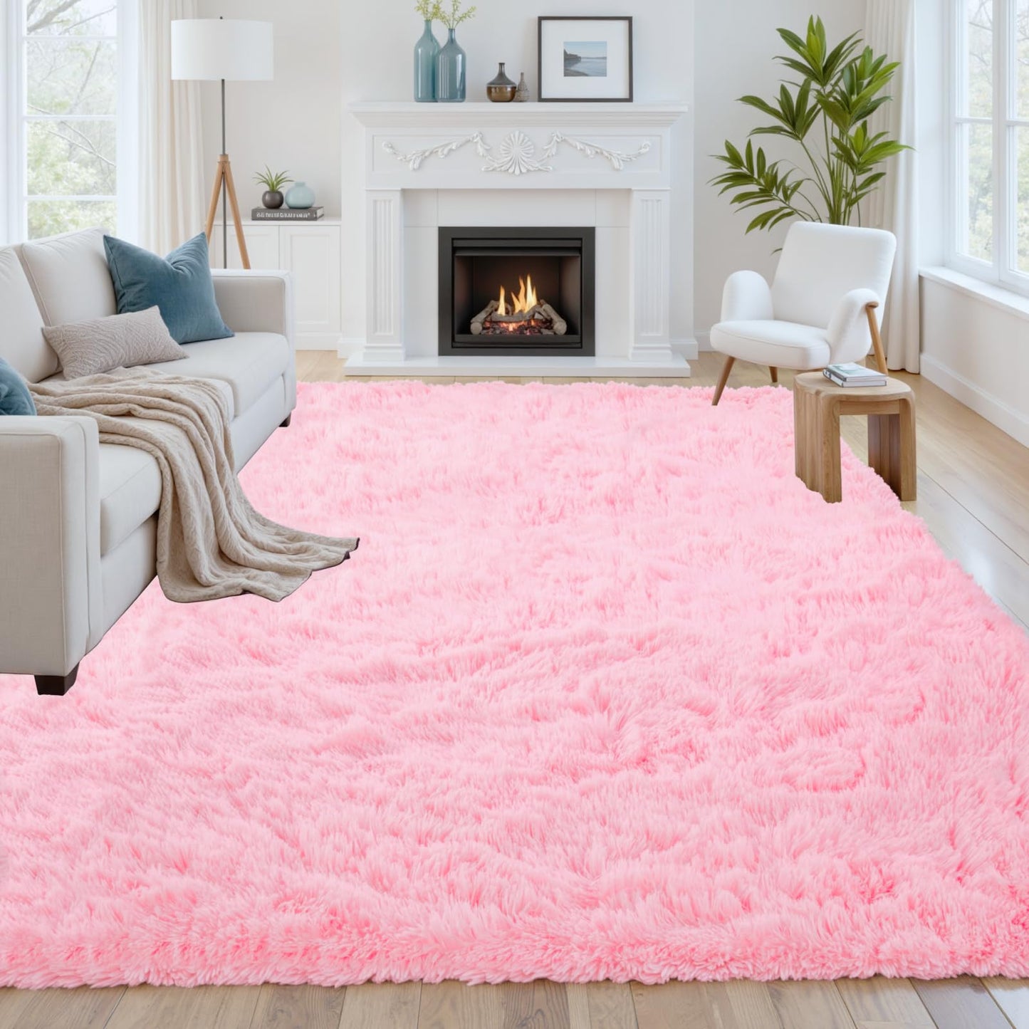 8x10 Fluffy Shag Area Rugs for Living Room Bedroom: Soft Plush Carpet Grey | Upgraded Non-Slip Thick Memory Foam, Ultra Soft, Non-Shedding Fuzzy Carpet, Easy Clean Decor for Kids Room, Nursery, Playroom