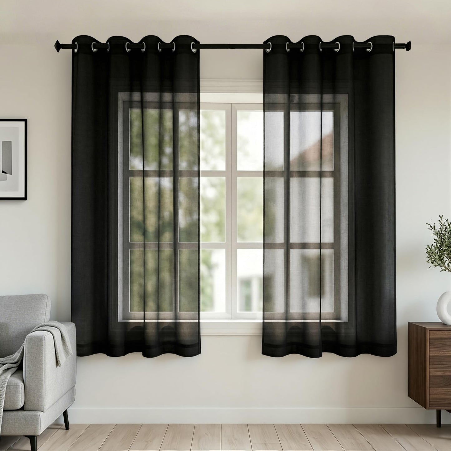 White Sheer Curtains 84 Inches Long Set 2 Panels Grommet Pair Faux Linen Semi Transparent Drape Tulle Gauze Voile Window Sheer Curtains for Bedroom Living Room Dining Wide 52 Length Solid Pack