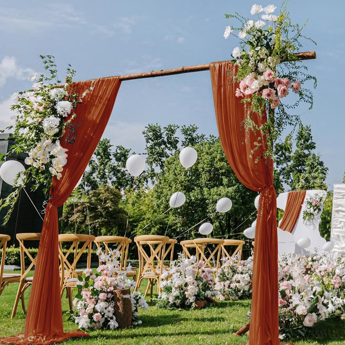 DeZerlor Wedding Draping Fabric Ivory Drapes for Backdrop, 2 Pack | 29"x20FT, Sheer Curtains for Romantic Bridal Baby Shower Decorations Ceremony Birthday Party Outdoor Events