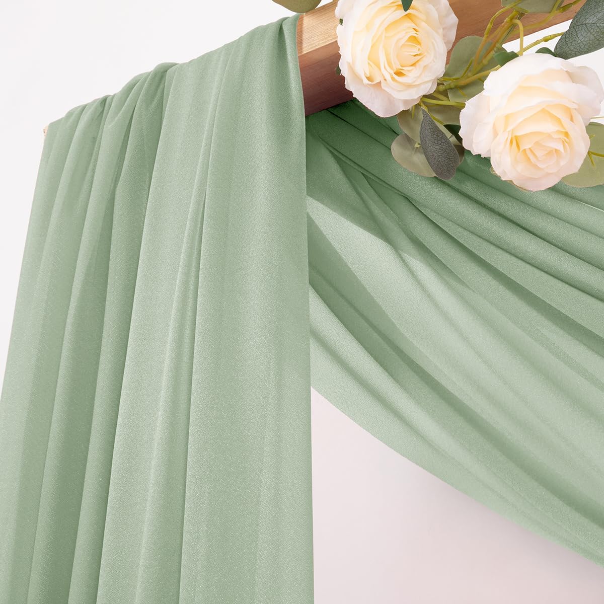 Sheer Gauze Wedding Arch Draping Fabric 29" x 20 FT 4 Panel Sage Green | Shimmery Gauze Drapes, Airy Backdrop Curtains, 6.6 Yard Outdoor Drapery Panels, Photo Background, Wedding Church Events Decor