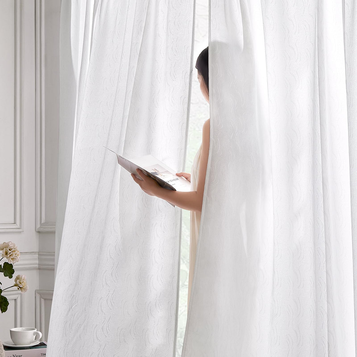 HOMEIDEAS Non-See-Through White Privacy Semi Sheer Curtains 84 Inches Long 2 Panels Set Light Filtering Curtains for Living Room Bedroom Drapes,W52xL84