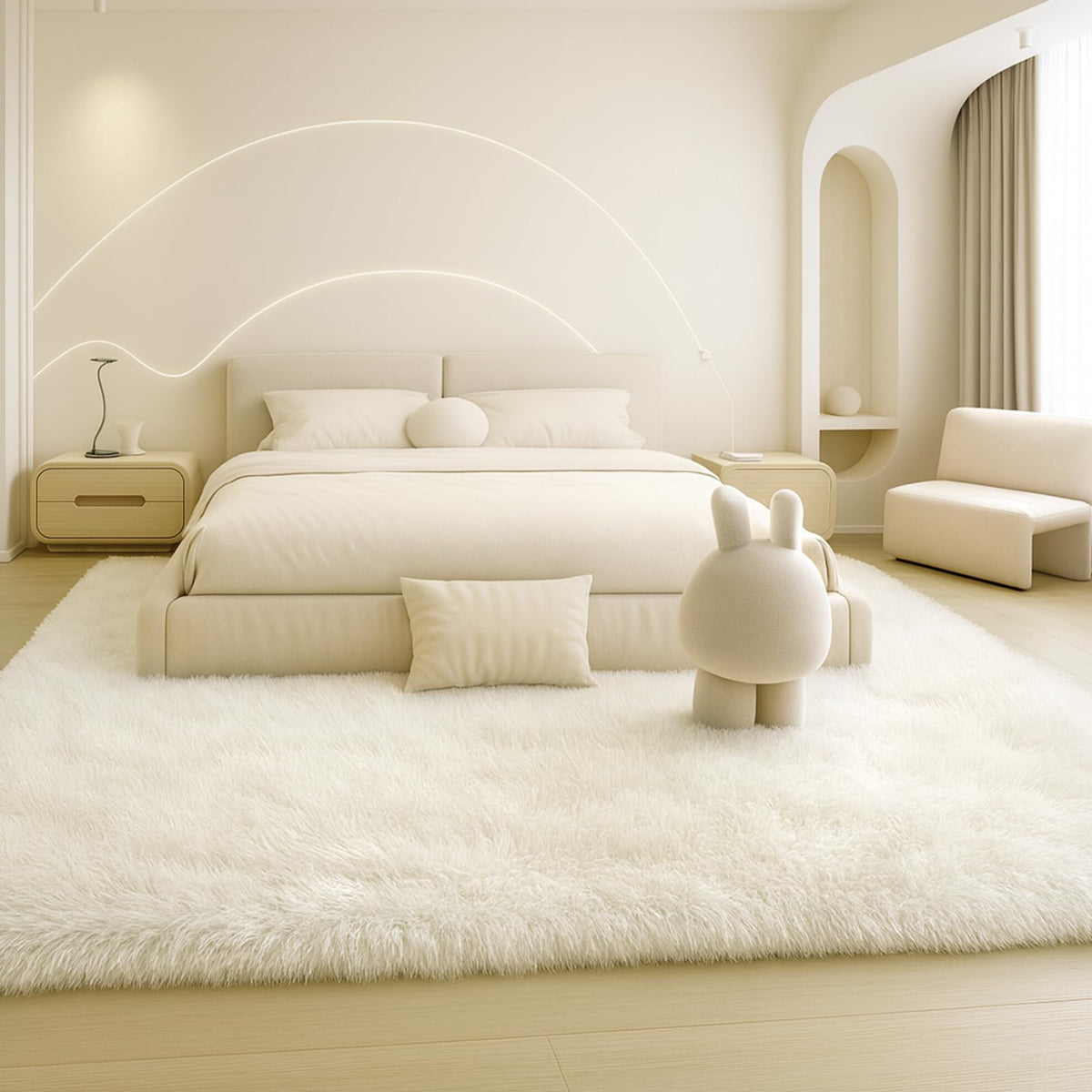 8x10 Cream Fluffy Shag Area Rug, Non-Slip Soft Carpet for Home | Soft Plush Rug With Durable Non-Slip Backing. Ideal for Living Room, Bedroom, Kids Room. Thick, Cozy, Modern Design.