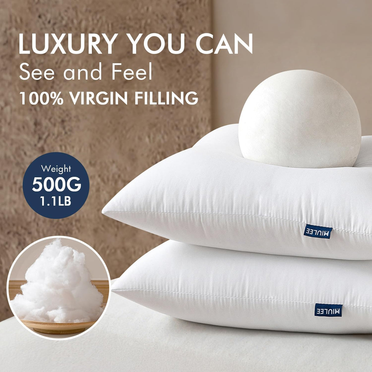 MIULEE 18x18 Throw Pillows Inserts 2 Pack, Decorative Pillows for Couch Bed | 100% Virgin Filling, Full and Fluffy, Lumbar, Back and Neck Support