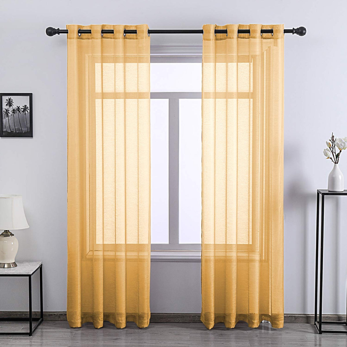108 Inch Extra Length Sheer Curtains for Bedroom - Grommet Top Solid Luxury Soft Gauze Voile Window Panels for Patio(52 W x 108 L,Taupe,2 Pieces)