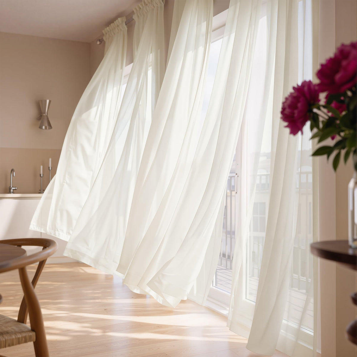 NICETOWN White Sheer 96 inches Long Curtains for Living Room, Rod Pocket Lightweight Drapes Voile Sheer Air & Breathable Window Treatments for Bedroom, W42 x L96, 2 Panels