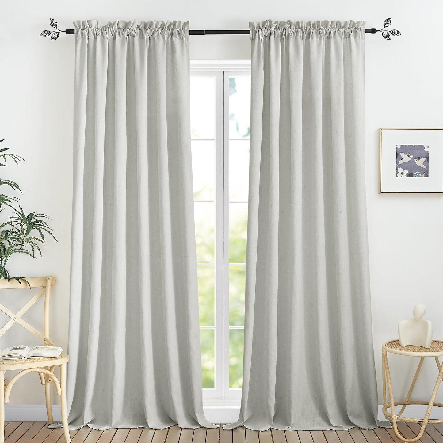 RYB HOME White Semi Sheer Curtains 84 inches Long for Living Room | Half Privacy, Linen Textured, Sheer Light Filtering, Vertical Window Drapes, for Bedroom Dining, White, W52 x L84, 2 Panels