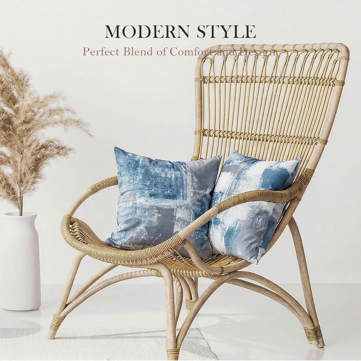 Set of 4 Blue and Grey Abstract Art Artwork Pillow Cover 18 x 18 Inch, Gallery Modern Decorative Throw Pillows Cushion Cover for Bedroom Sofa Living Room | Double-sided vibrant artwork accent cushion covers. Perfect decorative pillows for couch, sofa, bed