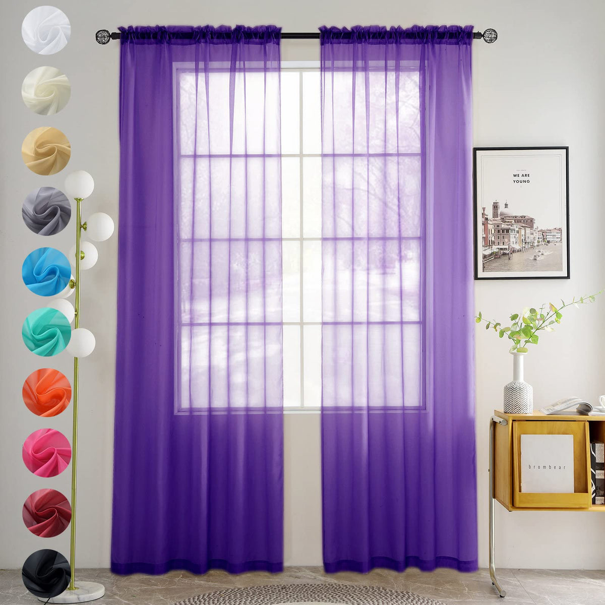 youleyar Solid Sheer Rod Pocket Curtain Voile Draperies 2 Panels White Beige Black Grey Coffee 52 Inch Width 84 Inch Long 1 Pair for Kitchen Bedroom Children Living Room Yard (Ivory,52W ｘ 84L)